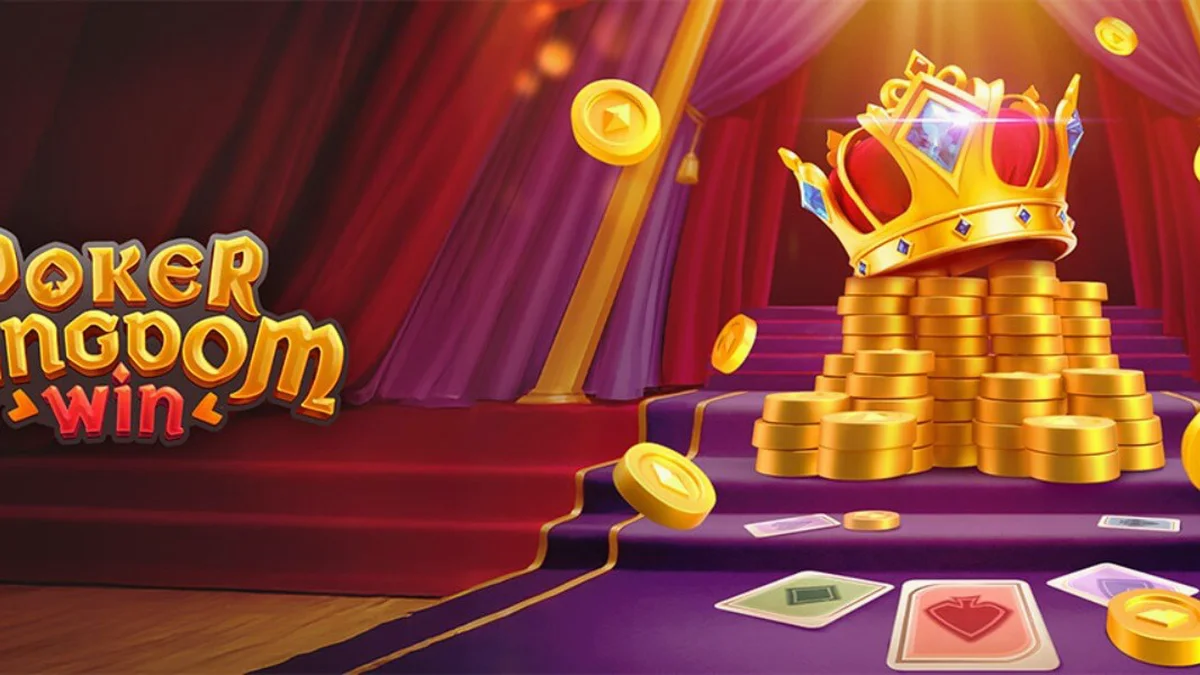 Tampilan visual slot Poker Kingdom Win dengan tema abad pertengahan dan simbol kartu remi.