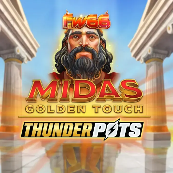 Tampilan visual slot Midas Golden Touch: Thunder Pots dengan simbol emas dan peti bonus.